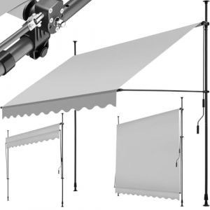 tectake Store banne sans Perçage Auvent Marquise Retractable avec Manivelle Multi-Fonction Store latéral Enroulable Brise Vue Brise Soleil Opaque en Aluminium - Gris Clair 250 x 180 cm (Made4Home SAS, neuf)