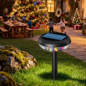 SOLAVN Guirlande lumineuse solaire et USB-C rechargeable de 10 m avec piquet et lanterne murale, RVB/3 modes, IP65, 1800 mAh, 350 lm, piquet amovible, bobine de rangement, chemin de jardin/terrasse (RONMURS, neuf)