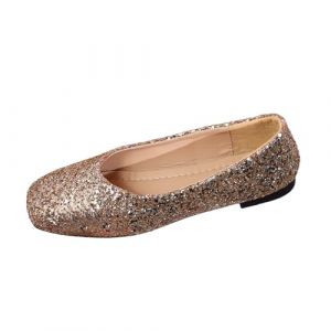 Ballerines classiques pour femme - Semelle profil&eacute;e - Paillettes brillantes - Chaussures pour femme - Plateforme basique - Confortables - Tendance - Points plats - Brillantes - Dor&eacute;, or, 42 (MGOZD, neuf)
