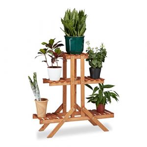 Relaxdays 10020749 Etagère à fleurs en bois escalier pour plantes échelle 3 étages 5 places HxlxP: 82,5 x 83 x 28,5 cm brun clair (Relaxdays, neuf)