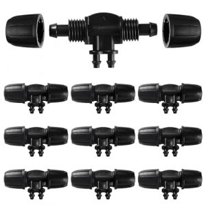 VooGenzek 10 Pi&egrave;ces Connecteur de Tuyau en T Barbel&eacute;, 4-Voies Raccord de Tuyau D'Irrigation pour Tube 8/12 mm &agrave; 4/7 mm, Connecteur D'Irrigation Goutte &agrave; Goutte &agrave; 4-Voies pour Jardin, Pelouse (VooGenzek, neuf)