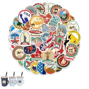 DIFLAX 100 Pi&egrave;ces Autocollant Voyage, Autocollant Ville Voyage, Scrapbooking Autocollant Voyage, Sticker Journal Voyage, Vintage, Imperm&eacute;able, Pour Carnet, Laptop, Album Photo (SVF TUNDER PRICE, neuf)