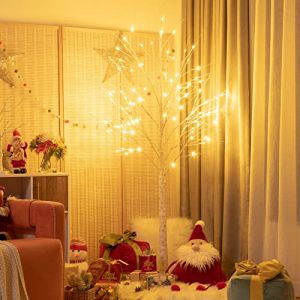 COSTWAY Arbre Lumineux Noel, Arbre Bouleau Lumineux 180 cm, 96 LED Lumineux Blanc Chaud, Base Plastique, D&eacute;coration Int&eacute;rieur pour No&euml;l (FDS GmbH, neuf)