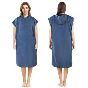 AUYAO Poncho de Plage Adulte, 110 * 78 cm Peignoir de Bain avec Poche pour Homme Femme, Peignoir Rapid S&eacute;chage et L&eacute;ger, Serviette de Surf avec Capuche pour Plage Natation Plong&eacute;e(Bleu Fonc&eacute;) (Yadark, neuf)