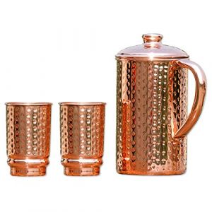 Healthgoodseu Pichet En Cuivre Et Lot De 2 Gobelets Pour Les Bienfaits De La Santé Ayurveda | Carafe D'Eau En Cuivre Martelé Pur Avec 2 Gobelets En Cuivre Martelé (ANCIENTIMPEX, neuf)
