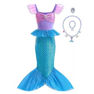 Clundoo Deguisement Sirène Fille, Robe de Princesse Costume Siren, Déguisement Ariel la Petite Sirène avec Accessoires de Sirène pour Enfant Fille, Anniversaire Fete Halloween Carnaval (120cm) (Jianangoods, neuf)