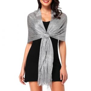 YIFLorine TANG Femme Ch&acirc;le Wrap &Eacute;charpe,El&eacute;gant Glands Etoles,M&eacute;tallique Echarpes et Foulards,M&eacute;talliques Scintillants Chale Femme Mariage avec Clip,Pour Soir&eacute;e F&ecirc;te,Mari&eacute;e Mariage （Argent） (YIFLorine TANG, neuf)