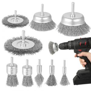 Lot de 9 Brosses M&eacute;talliques pour Perceuse - 6 mm (1/4 Pouce) Brosse M&eacute;tallique, Visseuse Perceuse, pour Nettoyage du Bois, &Eacute;bavurer, D&eacute;ruster, D&eacute;caper et Polir (Dandestore, neuf)