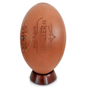 RUGBIER &ndash; Ballon de Rugby Vintage en Cuir + Tee en Bois - Taille 5 - Pi&egrave;ce D&eacute;corative et de Collection pour Fans et Joueurs - Design Traditionnel avec Gravure au Laser (Rugbier, neuf)