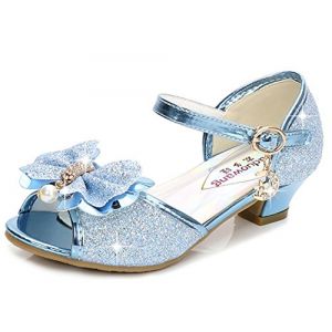 YOGLY Sandales Ceremonie Fille, Chaussure &agrave; Talon Enfant Ballerine Princesse avec Paillettes Princesse Chaussures &agrave; Talons Hauts Enfants Party Pompes,32 EU,Bleu (EVERY, neuf)