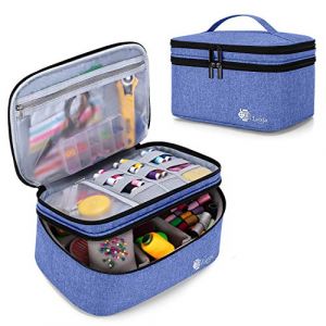 Luxja Trouse a Coudre, Sac Rangement pour Kit de Couture, Couche Double Boite de Accessoires de Couture pour Aiguilles, Fil et Autres Matériel de Couture (Sac Uniquement), Grand/Bleu (SILIDE EU, neuf)