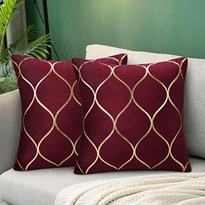 Hanrunsi Housse de Coussin 40 x 40 Bordeaux Or Lot de 2 Velours Housse de Coussin Decoratif G&eacute;om&eacute;trique Doux D&eacute;coratif Carr&eacute; Taies d'oreiller pour Canap&eacute; Chaise Balcon avec Fermeture Invisible (EpicBond EU, neuf)