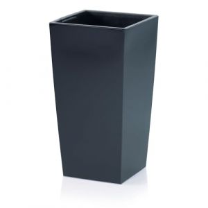 Pot de fleurs pour plantes DURS grand H61 lisse pour l'int&eacute;rieur, carr&eacute;, haute Noir, 49 L, 32,5 x 32,5 x 61 cm, design moderne, en plastique pour le balcon, gris, anthracite (IMJ Global, neuf)