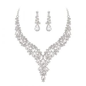 Clearine Parure Bijoux Femme Mariage Cristal Strass Multi Fleurs Gouttes d'eau Collier et Boucles d'oreilles Clair Ton d'argent (JoinMe UK, neuf)