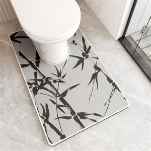 Treer Tapis WC Contour, Tapis de Toilette Forme de U, Diatomite, Absorbant, Sechage Rapide, Antidérapant, Lavable, pour la Protection des Sols Contre l'Urine -Minimalisme (Bambou,55x90cm) (Treer, neuf)