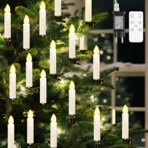 Lewondr 30 LED Bougies de Sapin de Noël, Bougies à LED Sans Flamme avec Minuterie à Distance et 4 Modes, Chandelle Lumière Décoration Interieure pour Arbre de Noël Fête Mariage, Blanc (Showmore EU, neuf)