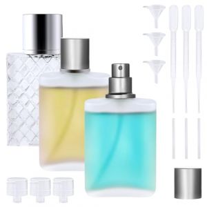 FORETOGO 3 Pi&egrave;ces 50ml Flacon Parfum Vide,Portable Vaporisateur Parfum Vide Transparent Flacon Vaporisateur Verre, Vaporisateur parfum Rechargeable avec Entonnoir,Compte-gouttes,Distributeur (TingSen, neuf)