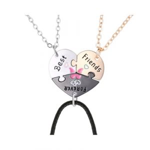 TPZORJX 3 pièces collier BFF, pendentif gravé Best Friends Forever and Ever Heart Shaped Puzzle Pendentif Friendship Necklace Sisters Friends Gift (Gold Silver Black) (Sunlaxy OU, neuf)