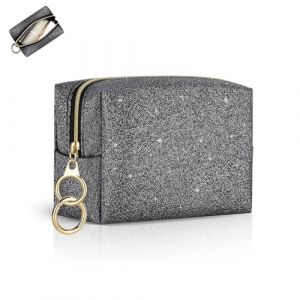 10 * 8 * 6cm Mini Pochette Maquillage pour Femme Rouge à Lèvres Vernis a Ongle Organisateur en Cuir Pailleté Mini Trousse de Toilette Fille de Voyage Accessoires pour Cadeau Amie Anniverssaire(Noir) (playexen, neuf)