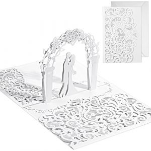 Pop-Up Carte de Mariage Pop-Up 3D Cartes de Mariage avec Amoureux Romantiques 3D Carte de Vœux Romantique avec Enveloppes Carte de Fiançailles pour Couples Mariés Saint-Valentin (Blanc) (Ringterger, neuf)