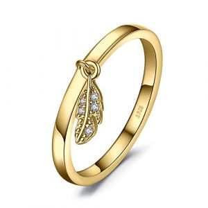 JewelryPalace Bague Zircone Cubique Anneau Femme Argent Sterling 925, Plaqué Or Jaune Bague de Fiançailles Femme, Plumes Breloque Bagues Anniversaire Mariage Promise Alliance, Bijoux Femme (jewelrypalace, neuf)