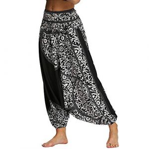 Nuofengkudu Femme Yoga Pantalon Sarouel Thailande Motif Ethnique Haute Taille Elastique Larges Sport Baggy Pants Plage(Noir Modèle C,Taille Unique) (better Life, neuf)