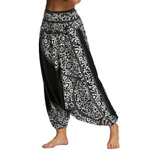 Nuofengkudu Femme Yoga Pantalon Sarouel Thailande Motif Ethnique Haute Taille Elastique Larges Sport Baggy Pants Plage(Noir Modèle C,Taille Unique) (better Life, neuf)