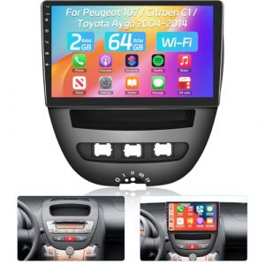 NHOPEEW Autoradio pour Peugeot 107 / Citroen C1 / Toyota Aygo 2004-2014 avec Carplay & Android Auto - Autoradio Android 13 de 10 Pouces avec GPS WiFi Contrôle au Volant Écran divisé + Caméra de recul (Tianju-EU, neuf)
