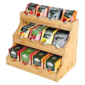 efuturetime Étagère Verticale de Rangement en Bambou pour Sachets de Thé, 12 Compartiments Ajustables - Boîte à Thé à Trois Étages en Bois pour Sachets de Thé, Café, Sucre et Bâtonnets à Mélanger (efuturetime, neuf)
