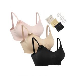 HOFISH – Lot de 3 soutiens-gorge d'allaitement sans couture S-XXL avec rallonges de soutien-gorge et clips supplémentaires, Lot de 03 pièces, rose, noir, beige., Taille L (HOFISH XM FR, neuf)