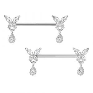 Gojewen Bijoux de Piercing pour Tétons Piercing Mamelons Papillon 14G 14mm Acier Chirurgical Cz Argent (Gojewen Jewelry, neuf)