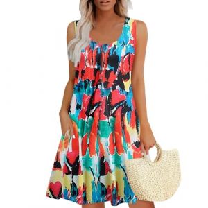 Robe Droite Femme Robe Ete Femme Courte Robe Fleurie Femme Robe Courte Col U Sans Manches Robe Boheme Chic Mariage Robe De Plage Femme Ete Robe Rose Femme Livraison Avant Noel Robe D'été Femme L (Transport 10-15 jours TQBHSC, neuf)