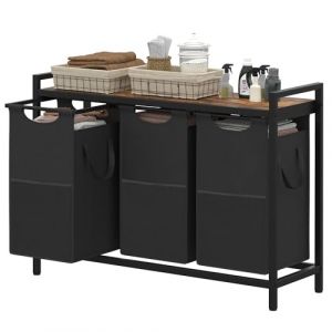 Heybly Panier &agrave; Linge, Panier &agrave; Linge Sale 3 Cases 170L Collecteur Linge avec &Eacute;tag&egrave;re Box &agrave; Linge Tissu Oxford Amovible pour Buanderie Salle de Bain Dortoir, Gris Vintage HLH003SG (Heybly-FR, neuf)