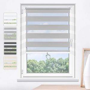 Grandekor Store Enrouleur Jour Nuit sans Chaîne de Double Tissu, Store Jour et Nuit sans Perçage, Accessoires d'installation Inclus pour Fenêtre ou Porte, 50l x 120L cm, Gris Clair (Grandekor, neuf)