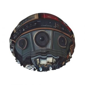 Bonnet de douche vintage mural de radio Boombox pour femme - Réutilisable et imperméable - Avec sangle élastique - Double couche - Épais - Pour spa, salon, voyage (guankeshangmao, neuf)