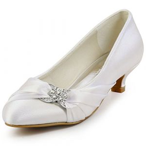 Elegantpark EP2006L Chaussure Mariage Femme Bout Rond Escarpins Femme Petit Talon Satin Plisse Strass Chaussures Mariée Ivoire 40 (EMMAVILLE, neuf)