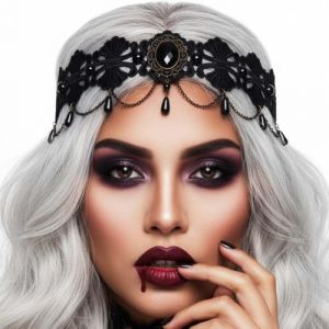 Reaky Collier de front pour Halloween, bandeaux de cheveux noirs en strass, perles, ornement de t&ecirc;te, costume de festival, ornement de cheveux pour Halloween pour femmes (Reaky-uk, neuf)