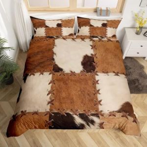Cuir de Vache Housse de Couette 240 x 260,Enfants Impression Vache Ensemble de Literie,Peau d'animal de Ferme Parure de Lit,Ados Fourrure de La Faune Occidentale Housse Couette,Marron Literie (Suzhou yiyanyun e-commerce Co., Ltd, neuf)