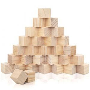 Kurtzy Cube en Bois (30 Pcs) - Petit Cube Bois Brut 3x3x3 cm - Bloc Bois Naturel - Cube Bois Bricolage, Loisirs Cr&eacute;atifs, Alphabet, Tampons, Lettres, Puzzle, Construction, Jouet, Nombre (Tinyyo Europe, neuf)