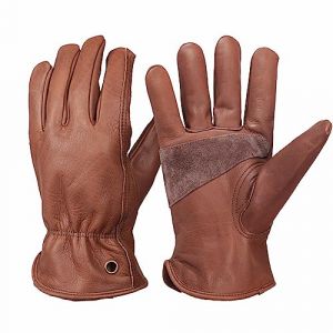 NBLEAGLO Gants de travail rétro en cuir pour la construction, la cour, le jardinage, avec paume renforcée pour homme et femme (Marron, XL) (NBLEAGLO, neuf)