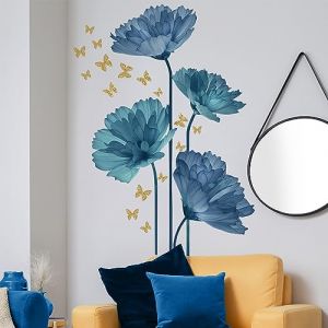 Stickers Muraux Autocollants Muraux Stickers Muraux Peler et Coller Muraux Mural Stickers Fleurs de Jardin Aquarelle pour Chambre Enfants B&eacute;b&eacute; P&eacute;pini&egrave;re Salon (Bleu) (HEPPYLA, neuf)