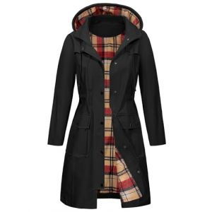 Tuopuda Parka Imperméable Femme Longue Coupe Vent avec Capuche Veste de Pluie Printemps Automne Manteau mi Saison Vêtements d'Extérieur Zippé pour Camping Randonnée Pêche Sport, Noir, L (GHF-Direct, neuf)