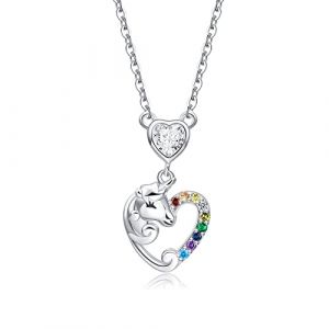 Qings Collier Licorne Pendentif pour Fille Princesse Colliers Coeur Diamant Pierres de Naissance Argent Cristal Bijoux pour Les Femme Filles Petite-Fille Cadeau Avril Anniversaire Noel (Jiemeihui EU, neuf)