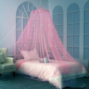 Kouoybt Moustiquaire pour lit, maille fine, d&ocirc;me &agrave; suspendre, &eacute;toiles lumineuses, ciel de lit de princesse, filet anti-poussi&egrave;re pour lit simple (rose, 60 x 250 x 850 cm) (honkity, neuf)