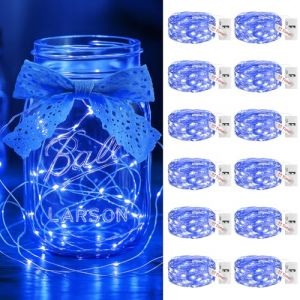 litogo Guirlande LED &agrave; Pile avec Minuterie Lot de 12, 2M/20LED 3 Mode Mini Petite Guirlandes Lumineuse a Piles, &Eacute;tanche Guirlande Led D&eacute;coration pour Chambre Plate Exterieur No&euml;l Interieur, Bleu (Lijiamei, neuf)