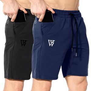 BROKIG Lot de 2 Short Sport Homme avec Poche Zipp&eacute;e Shorts Musculation Running Coton Short de Fitness Respirant Course &agrave; Pied pour Hommes(Noir/Marine,XL) (Broki&reg;, neuf)