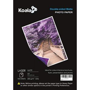 KOALA Papier Photo Double Face Mat pour imprimante LASER, A4, 200 g/m², 100 feuilles. Convient pour l'impression de Photos, Brochures, Certificats, Livrets, Flyers, Dépliants, Calendriers, Cartes (NASAHI LTD, neuf)