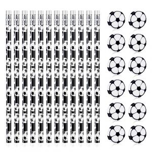 AUAUY 12 Pièces Crayons de Football Avec Gommes, en Bois, Thème Foot, Fantaisie pour Enfants, Fourniture Scolaire, Cadeau, Rentrée (Lairi, neuf)