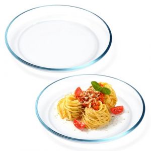 NUTRIUPS Assiette en Verre, 22,9cm Transparente Trempé Verre Assiettes Plates, Lot de 2 Assiettes Service de Table, Passe au Micro-ondes Passe au Lave-vaisselle (DMAR, neuf)