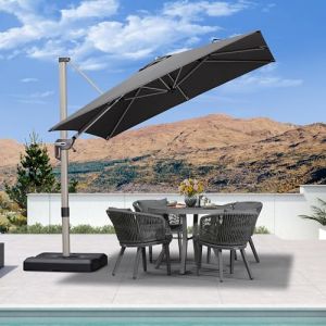 PURPLE LEAF Parasol Déporté 2,5 x 2,5 m Carré, Toit à Rotatif 360°, Protection UPF 50+, Parasol De Jardin Extérieur avec Poteau Champagne Suspendu en Aluminium, Pour Piscine, Terrasse, Gris acier (PURPLE LEAF, neuf)